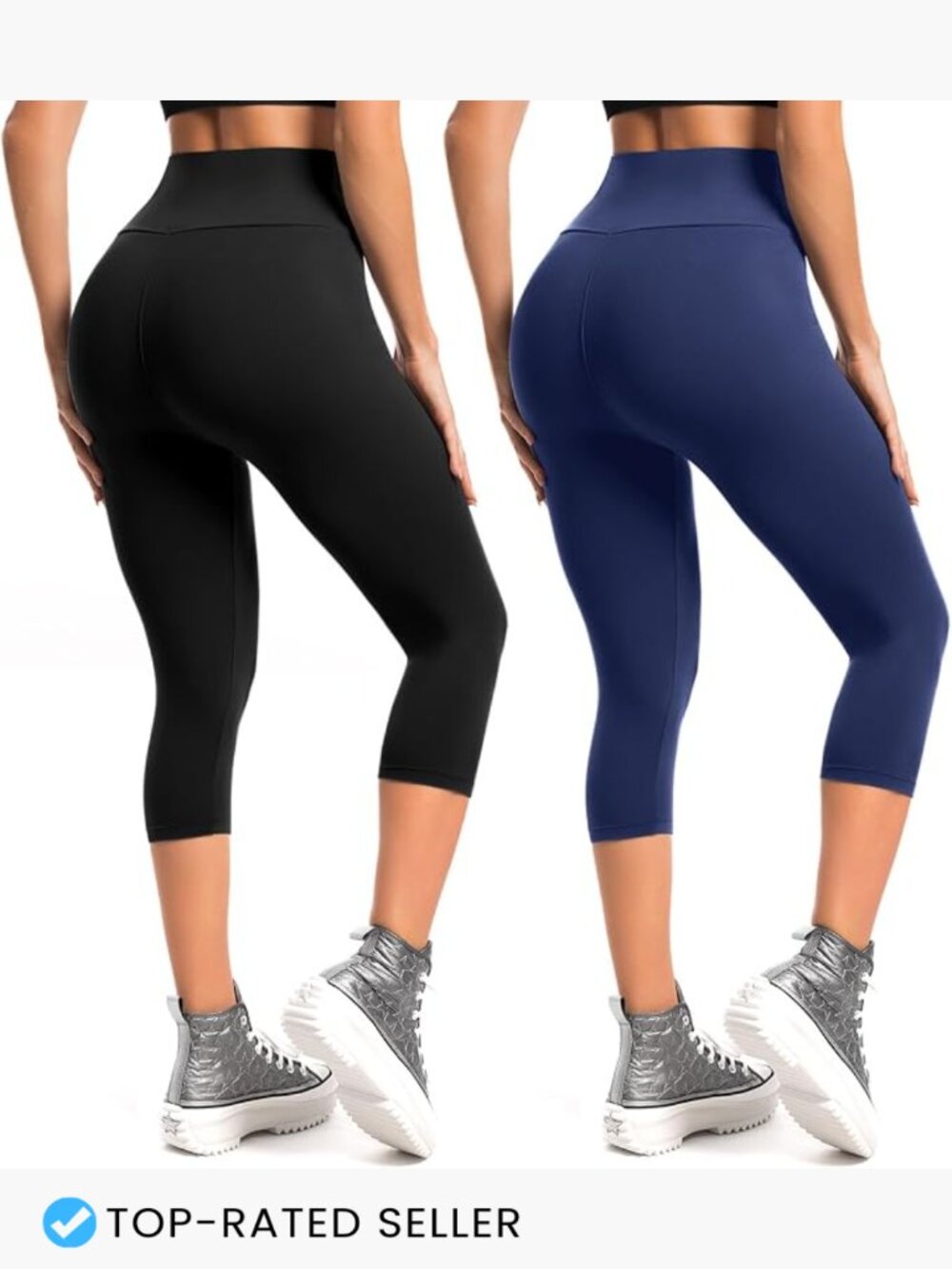 High Waist Capri Yoga Leggings 2-Pack Women's Athletic Workout Skinny Fit